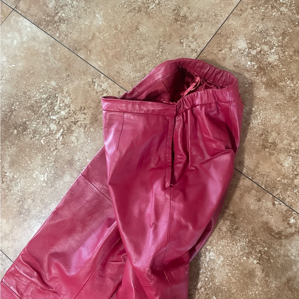 High waisted leather red pants motorcycle chaps side zipper - Picture 10 of 10
